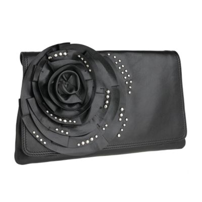 Black large corsage clutch bag
