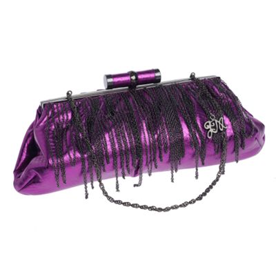 Purple metallic chain detail clutch bag
