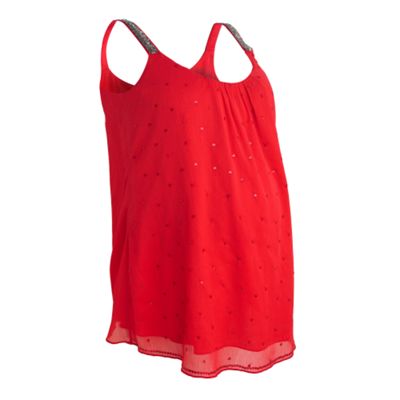 Maternity red beaded shoulder top