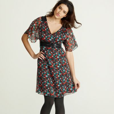 Black floral shoulder detailed dress