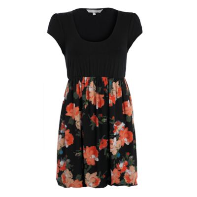 Orange 2 in 1 floral jersey black dress