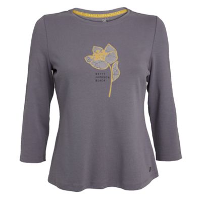 Betty Jackson.Black Grey long-sleeved logo t-shirt