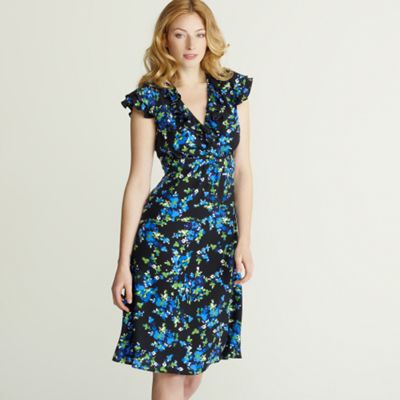 Navy blue pixelate floral tea dress