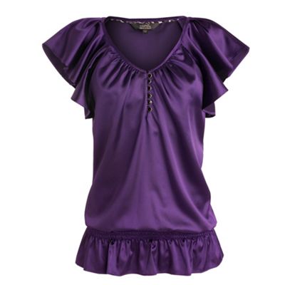 Purple satin frill sleeve top