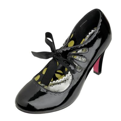 Black satin tie court shoes