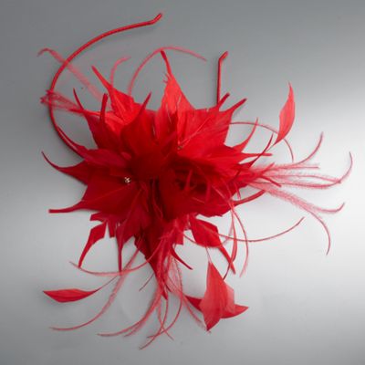 Red feather fascinator head band