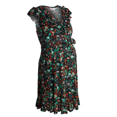 Maternity orange floral wrap dress