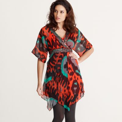Red & black printed embellished dress