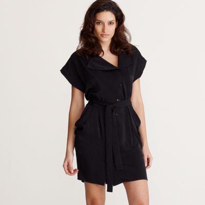 Black silk shirt dress