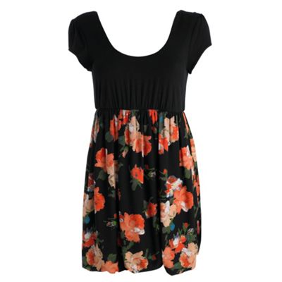 Black & orange floral print 2 in 1 dress