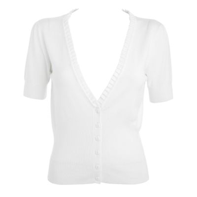 Collection White pleat neck detail cardigan