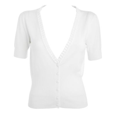 White pleat neck detail cardigan