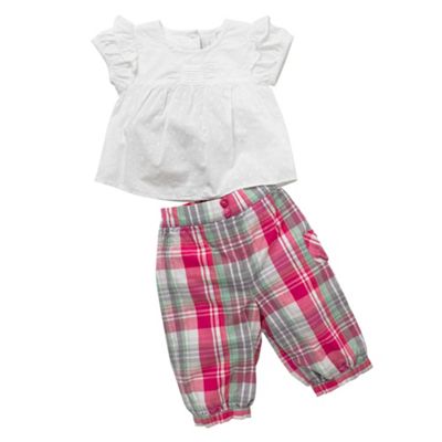 White blouse and checked trousers set