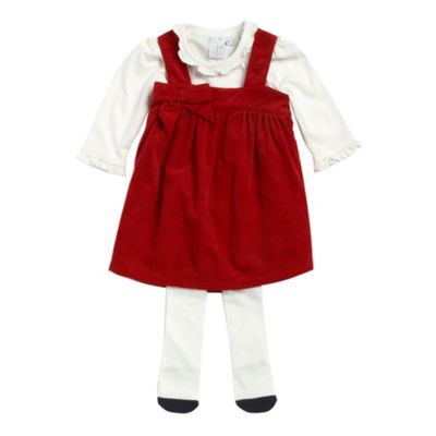 Red pinafore, t-shirt and tights set