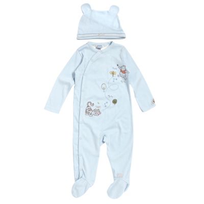 Pale blue Winnie the Pooh sleepsuit and hat set