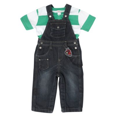 Blue tractor babies dungarees and t-shirt set