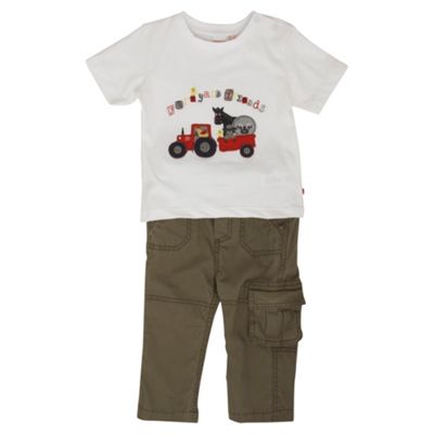 Khaki boys tractor t-shirt and trouser set
