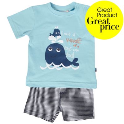 bluezoo Babys blue whale print t-shirt and shorts set