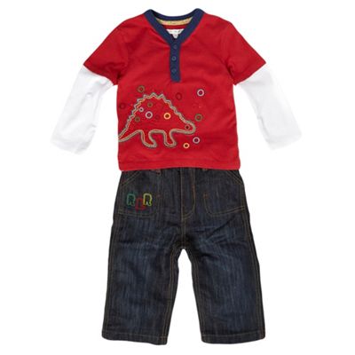 Red dinosaur t-shirt and jeans set