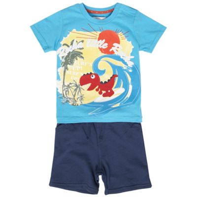 Babys blue dinosaur print t-shirt and trousers set