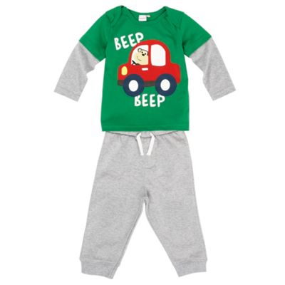 bluezoo Boys green car t-shirt and jogging bottoms