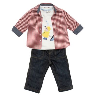 Babys blue check shirt, t-shirt and jeans set