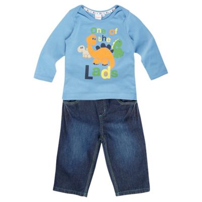 bluezoo Babys blue dinosaur slogan t-shirt and jeans