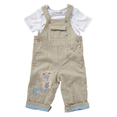 Babys beige dungarees and t-shirt set
