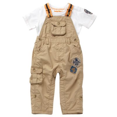 Babys taupe dungaree and t-shirt set