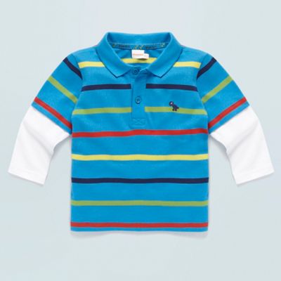 Babies blue striped mock dual sleeve polo shirt                                                                                 