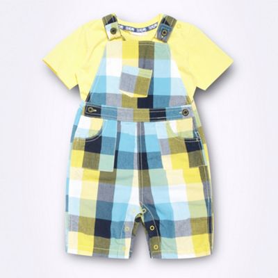 Babies yellow checked dungarees and plain t-shirt                                                                               