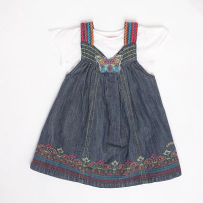 Blue denim girls pinafore and t-shirt set