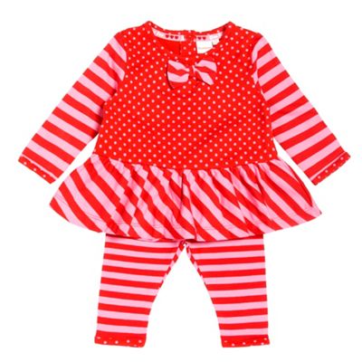 Babys Red Dress And Leggings Set