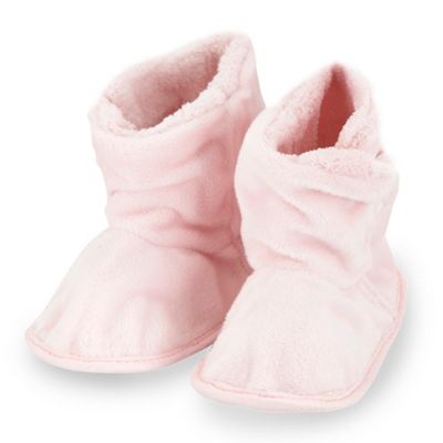 Babys pale pink faux fur booties