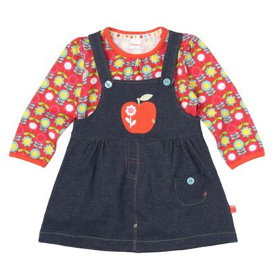 bluezoo Babys dark blue pinafore and t-shirt set