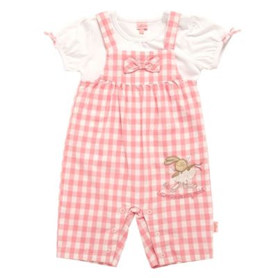 Babys pink dungaree shorts and t-shirt set