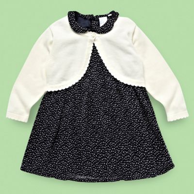 Designer Babies navy spotted peter pan dress and cardigan