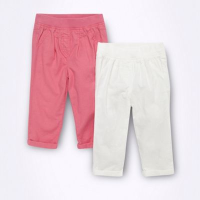 Babies pack of two pink and white linen blend trousers                                                                          