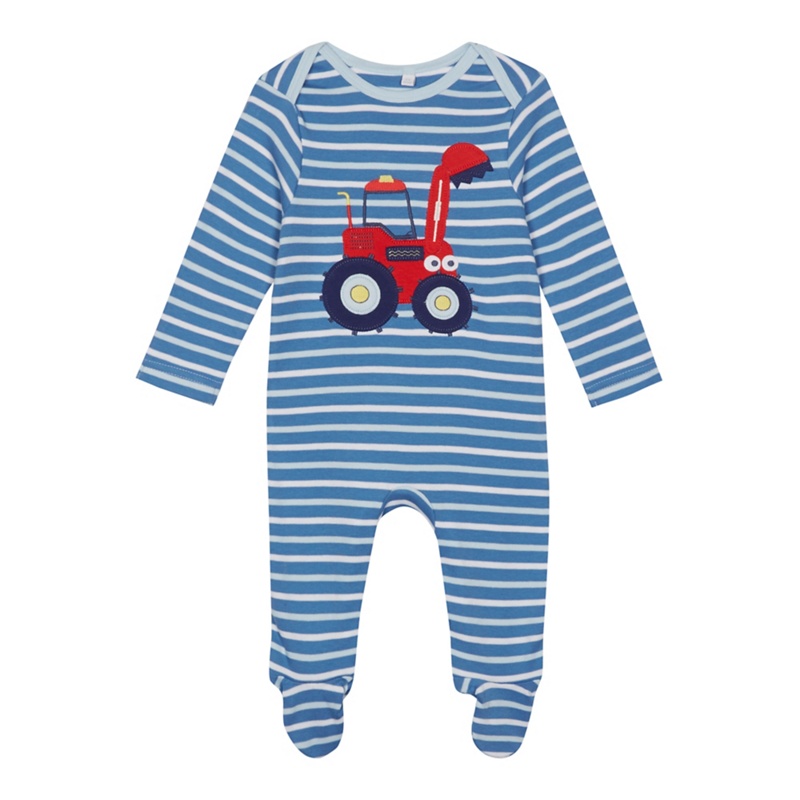 bluezoo - Babies Blue Striped Tractor Applique Sleepsuit Review