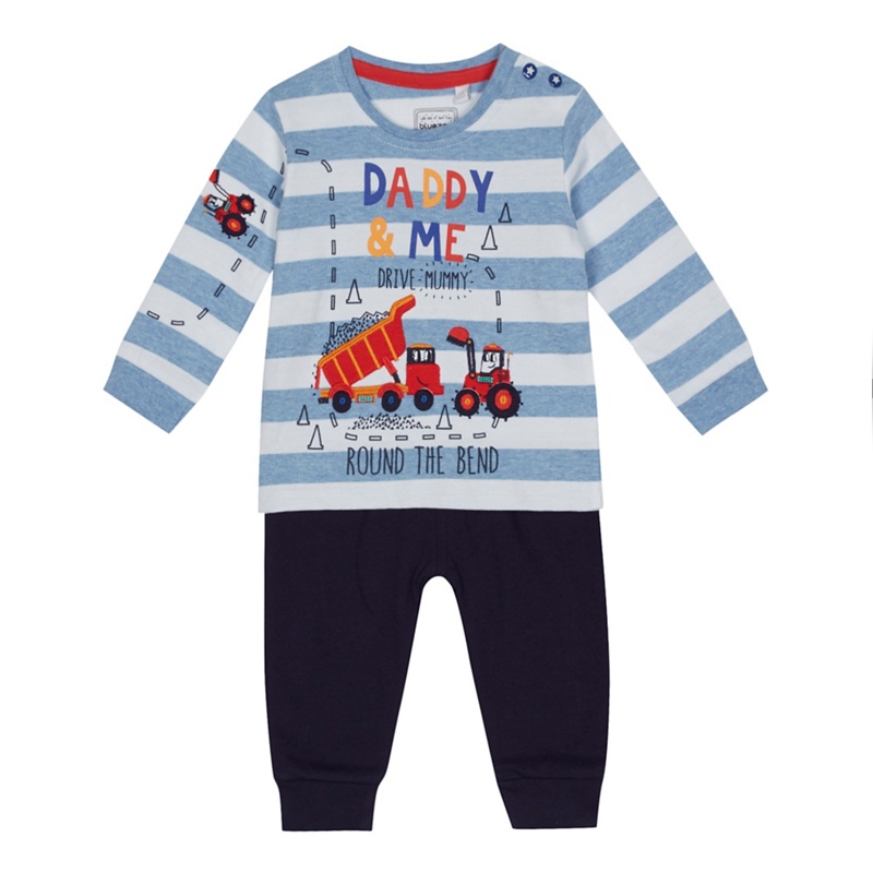 bluezoo - Baby Boys' Blue 'Daddy & Me Drive Mummy Round The Bend' Digger Print Top And Navy Jogging Bottoms Se Review