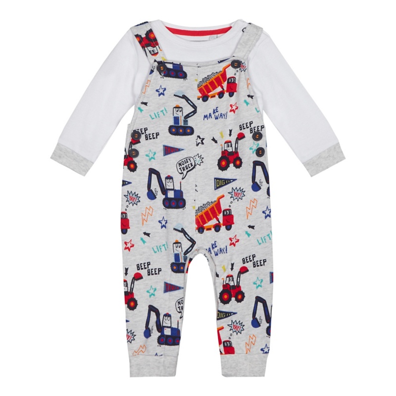 bluezoo - Baby Boys' Grey Jersey Printed Dungarees And Bodysuit Set Review