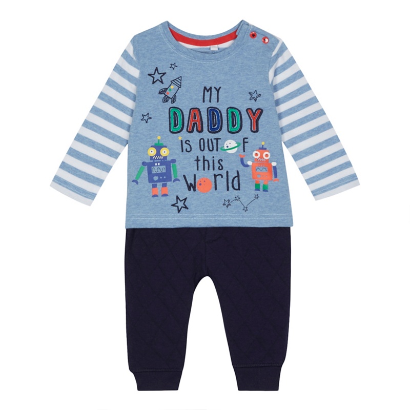 bluezoo - Baby Boys' Blue 'My Daddy Is Out Of This World' Print Top And Navy Jogging Bottoms Set Review