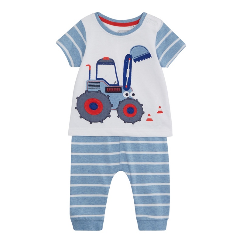 bluezoo - Baby Boys' Blue Tractor Applique Top And Striped Jogging Bottoms Set Review