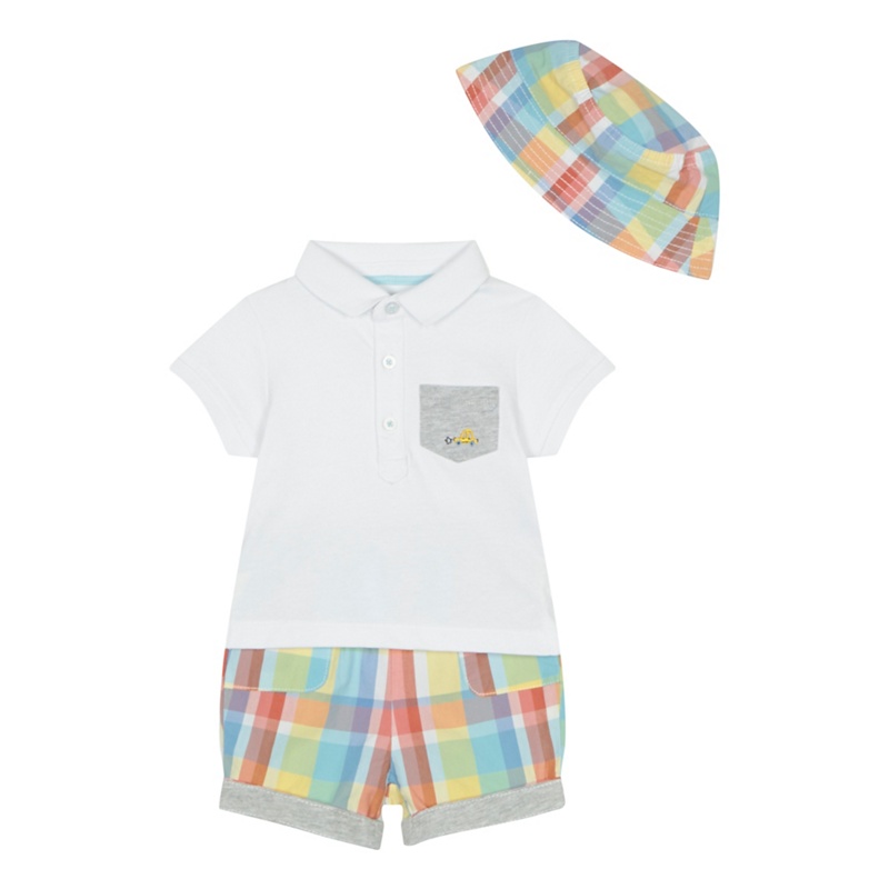 bluezoo - 'Baby Boys' Multi-Coloured Checked Polo Shirt, Hat And Shorts Set Review