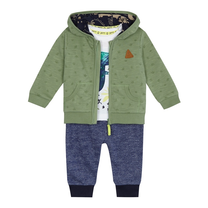 Mantaray - Baby Boys' White Dinosaur T-Shirt, Green Zip Through Hoodie And Blue Jogging Bottoms Set Review