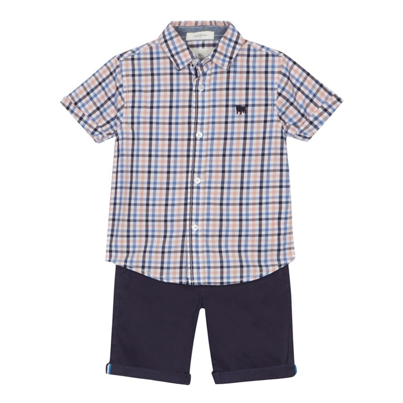 J by Jasper Conran - Boys' Multi-Coloured Gingham Print Short Sleeve Shirt And Navy Shorts Set Review