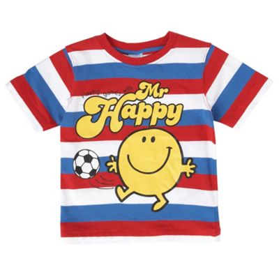 Boys red and blue stripe Mr Happy t-shirt