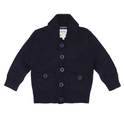 Boys Navy Shawl Collar Knitted Jumper