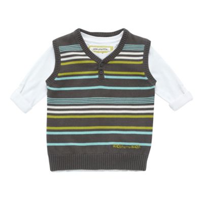 Boys grey multi stripe tank jumper and t-shirt