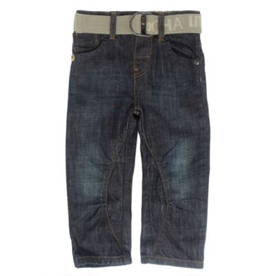 Boys dark blue belted dark wash jeans